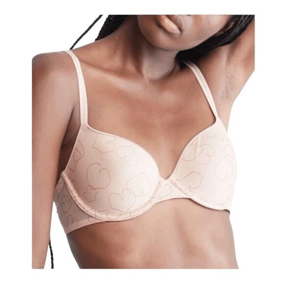 Calvin Klein Sheer Marquisette Hearts Lightly Lined Underwire Demi Bra 38C - Picture 1 of 13